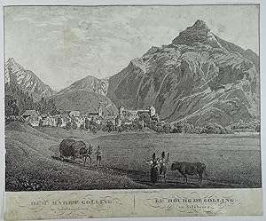 Der Markt Golling in Salzburgischen. Lithographie v. Jakob Alt aus "Bilder aus den Alpen der Öste...