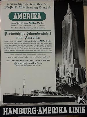 Original Werbeplakat der HAPAG: Hamburg-Amerika Linie. Dreiwöchige Schwabenfahrt.