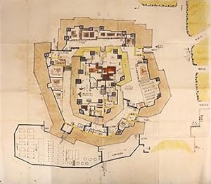 Manuscript plan of Osaka Castle,Japan, pen and black ink, with watercolor on nine sheets.