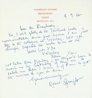 ALS Robert Speaight to Neville Braybrooke, September 4, 1965.