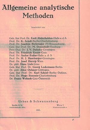 Handbuch der biologischen Arbeitsmethoden. Abteilung I: Chemische Methoden. Teil 3. Allgemeine an...