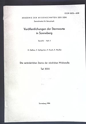 Seller image for Die vernderlichen Sterne der nrdlichen Milchstrae Teil XVIII; in: Band 10 Heft 2 Verffentlichungen der Sternwarte zu Sonnenberg; for sale by books4less (Versandantiquariat Petra Gros GmbH & Co. KG)