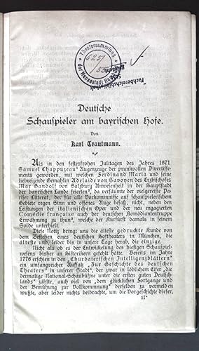 Imagen del vendedor de Deutsche Schauspieler am bayerischen Hofe; Sonderdruck aus: keine Angabe; a la venta por books4less (Versandantiquariat Petra Gros GmbH & Co. KG)