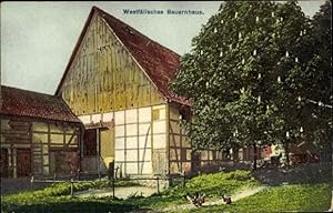 Ansichtskarte / Postkarte Blick auf ein Westfälisches Bauernhaus, Hühner, Kastanienbaum
