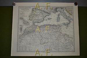 Imagen del vendedor de Das mittellndische Meer und Nord-Afrika (westliches Blatt), Stieler's Hand-Atlas No. 13, 1 : 7.500.000 (ca. 48 x 39 cm) a la venta por Antiquarische Fundgrube e.U.