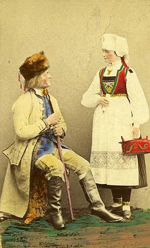 Seller image for Sweden Couple Traditional Costume Fashion Old Colorised CDV Photo Eurenius 1868 for sale by Bits of Our Past Ltd