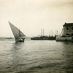 Seller image for France Toulon Harbor Entry Sailboat Old Stereoview Photo SIP 1900 for sale by Bits of Our Past Ltd