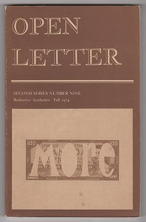 Bild des Verkufers fr Open Letter, Second Series, Number 9 (2/9, "Reductive Aesthetics," Fall 1974) zum Verkauf von Philip Smith, Bookseller