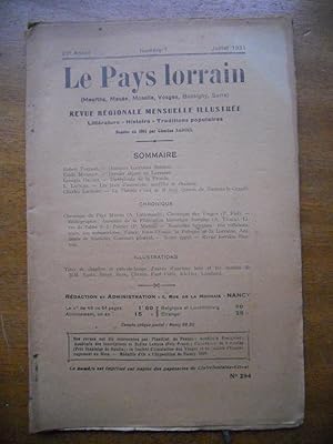 Image du vendeur pour Le Pays Lorrain - Revue regionale mensuelle illustree - 23e annee numero 7 juillet 1931 (n 294) mis en vente par Frederic Delbos