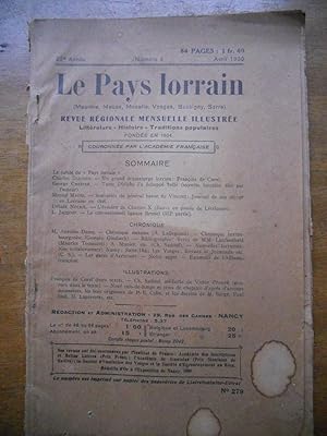 Immagine del venditore per Le Pays Lorrain - Revue regionale mensuelle illustree - 22e annee numero 4 avril 1930 (n 279) venduto da Frederic Delbos