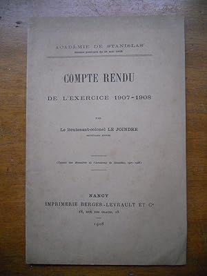 Image du vendeur pour Academie Stanislas - Compte-rendu de l'exercice 1907-1908 mis en vente par Frederic Delbos