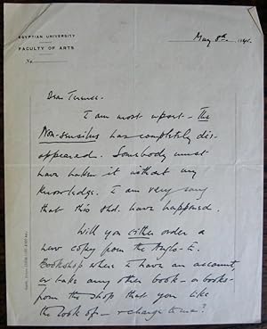 Autograph letter to Terence Tiller, from Cairo, 1941