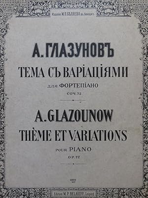 Imagen del vendedor de GLAZOUNOW Alexandre Thme et Variations op 72 Piano 1901 a la venta por partitions-anciennes