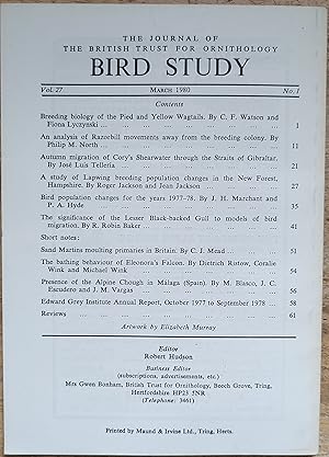 Image du vendeur pour Bird Study the Journal of the British Trust for Ornithology Volume 27 Number 1 March 1980 mis en vente par Shore Books