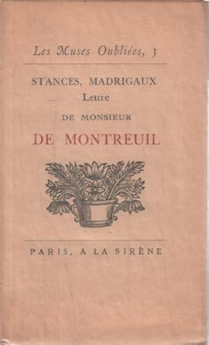 Immagine del venditore per Stance madrigaux lettre de monsieur de montreuil venduto da librairie philippe arnaiz