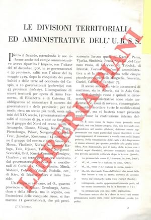 Bild des Verkufers fr Le divisioni territoriali ed amministrative dell'URSS. zum Verkauf von Libreria Piani