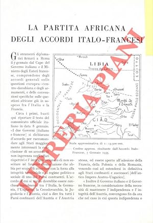 Bild des Verkufers fr La partita africana degli accordi italo-francesi. zum Verkauf von Libreria Piani