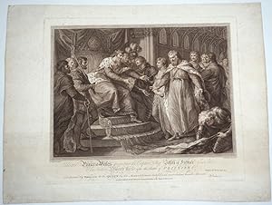 Imagen del vendedor de Edward, Prince of Wales, Presenting the Captive King John of France and His Son to His Father, Edward III, after the Battle of Poictiers. Dedicated by Permission to the Queen by her Majesty's most dutiful and most obedient humble servant. W. Palmer. Engraving a la venta por Antipodean Books, Maps & Prints, ABAA