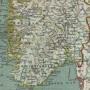 Norway- southern part 1882 charming small Dutch old map