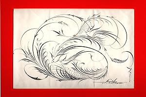 Spencerian Bird of Paradise [Spencerian Penmanship art] Shigeo Asao original