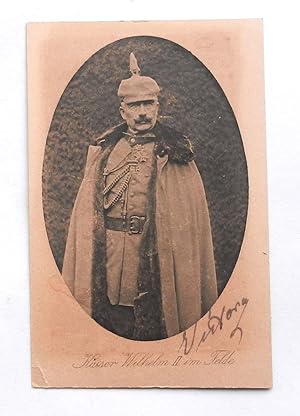 Ovales Porträtfoto, der Kaiser in Uniform. Ovale Fotografie auf Postkarte, das Porträt unten eige...