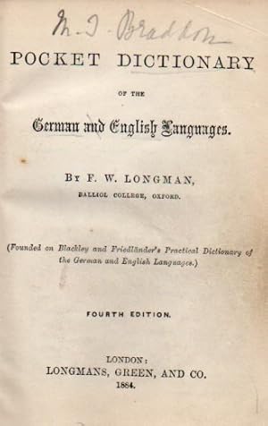 Imagen del vendedor de Pocket Dictionary of the German und English Languages a la venta por Clivia Mueller