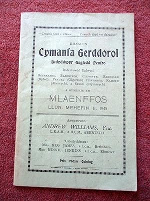 Rhaglen Cymanfa Gerddorol. 1945. Bedyddwyr Gogledd Penfro. Dan Nawdd Eglwysi Bethabara, Blaenffos...