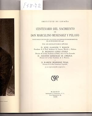 Bild des Verkufers fr CENTENARIO DEL NACIMIENTO DE DON MARCELINO MENENDEZ Y PELAYO zum Verkauf von Libreria 7 Soles