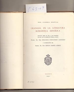 Image du vendeur pour GRANADA EN LA LITERATURA ROMANTICA ESPAOLA mis en vente par Libreria 7 Soles