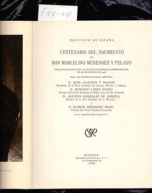 Bild des Verkufers fr CENTENARIO DEL NACIMIENTO DE DON MARCELINO MENENDEZ Y PELAYO, DISCURSOS LEIDOS, INSTITUTO DE ESPAA zum Verkauf von Libreria 7 Soles