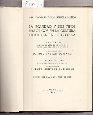 Bild des Verkufers fr LA EQUIDAD Y SUS TIPOS HISTORICOS EN LA CULTURA OCCIDENTAL EUROPEA zum Verkauf von Libreria 7 Soles