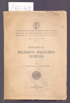 Immagine del venditore per REPERTORIO DE BIBLIOGRAFIA ARQUEOLOGICA VALENCIANA, I venduto da Libreria 7 Soles