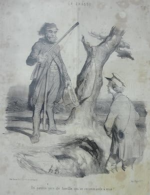 Seller image for La Chasse. No. 3 'Un pauvre pere de famille qui se recommande a vous'. Poor man holding gun. for sale by R.G. Watkins Books and Prints