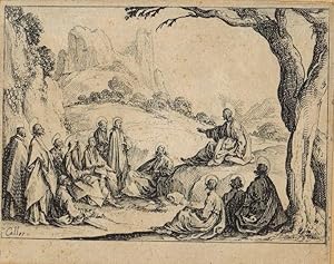 Imagen del vendedor de Christ seating on rock by tree, preaching to the apostles. Plate four from New Testament series of 10. a la venta por R.G. Watkins Books and Prints