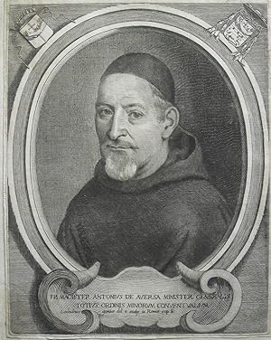 Seller image for Engraved Portrait of 'Fr. Magister Antonius' de Aversa Minister Generalis Totius Ordinis Minorum Conventalium', Head and Shoulders, wearing skull cap, in oval, with cartouche and two coats of arms, by and after Gomier. for sale by R.G. Watkins Books and Prints