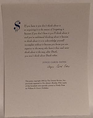 [First line of poem] "$/ If you have it you don't think about it." Broadside.