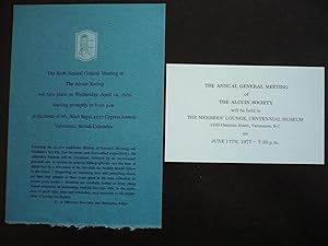 Bild des Verkufers fr Ephemera: 2 Notices for the Annual General Meeting of The Alcuin Society - 1971 & 1977 zum Verkauf von J. King, Bookseller,