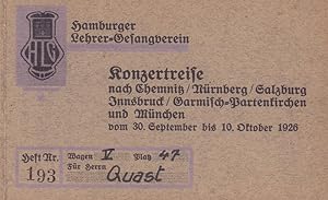 Programmheft Konzertreise Hamburger Lehrer-Gesangverein (HLG). Konzertreise nach Chemnitz, Nürnbe...
