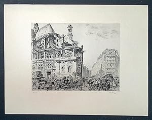 [Estampe]. Sans titre (marché au chevet de l'église Saint-Eustache à Paris). Gravure à l'eau-fort...