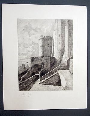 [Estampe]. (Le Mont Saint-Michel : vue des remparts). Gravure à l'eau-forte originale, signée sur...