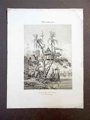 [Estampe]. Habitation d'un fakir sur les Bords du Gange. [Lithographie originale signée sous la c...