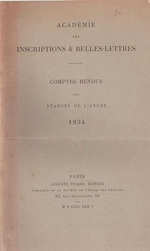 Image du vendeur pour Comptes rendus des sances de l'anne 1934 mis en vente par LE GRAND CHENE