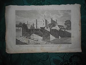 View of the Castle and Bridge of Haverford-West in Pembrokeshire. An Original Antique Copper Engr...