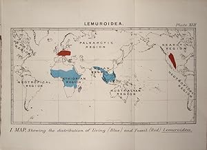 Bild des Verkufers fr Monkeys. Map I. Showing the distribution of Living & Fossil Lemuroidea zum Verkauf von theoldmapman