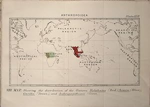Bild des Verkufers fr Monkeys. Map VIII. Anthropoidea. Showing the distribution of Genera zum Verkauf von theoldmapman