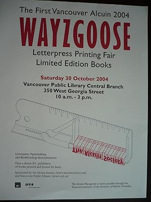 Seller image for Poster: The First Vancouver Alcuin Wayzgoose Letterpress Printing Fair; 2004. for sale by J. King, Bookseller,