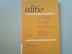 Image du vendeur pour editio. Internationales Jahrbuch fr Editionswissenschaft/International Yearbook of Scholarly Editing/Revue Internationale des Sciences de l'Edition Critique, Band 22 / 2008. mis en vente par Antiquariat Bookfarm