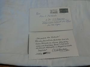 Autograph : schöne handschriftliche Dankeskarte nebst Briefumschlag aus dem Jahre 1970