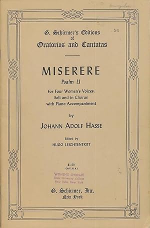 Imagen del vendedor de Miserere. Psalmli. For four Women's Voices, Soli, and in Chorus . Edited a la venta por CorgiPack