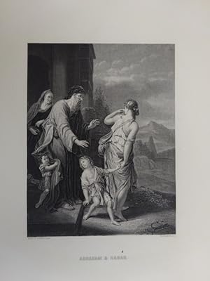 Bild des Verkufers fr Abraham & Hagar. Kupferstich von W. French nach A.v.d. Werff. Um 1850. 17 x 13 cm. zum Verkauf von Antiquariat Daniel Schramm e.K.